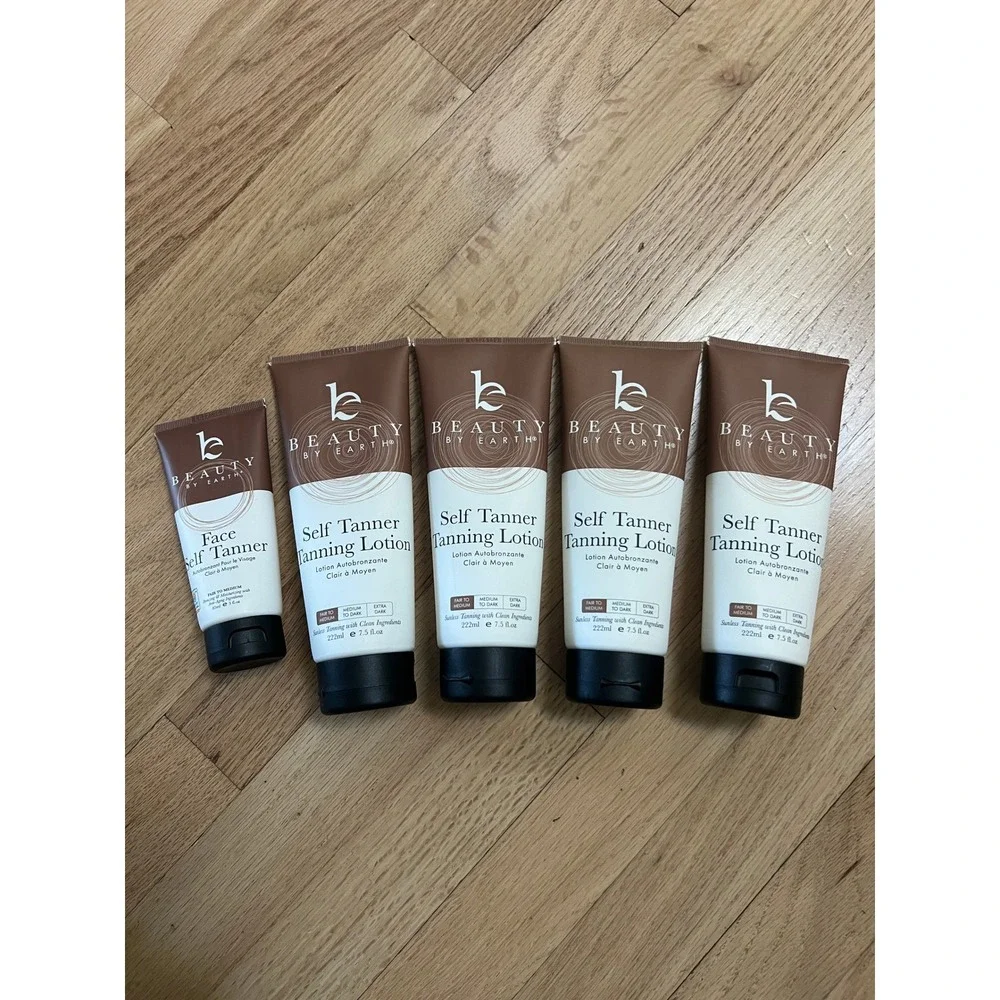 Beauty by Earth Self Tanner Tanning Lotion & Face Tanner Set Fair to Medium NEW